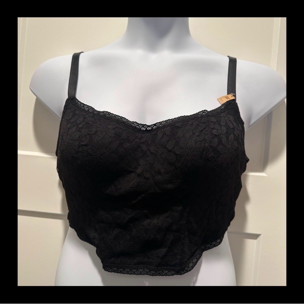 Victoria's Secret PINK Black Lace Lightly Lined Longline Bra Size XL